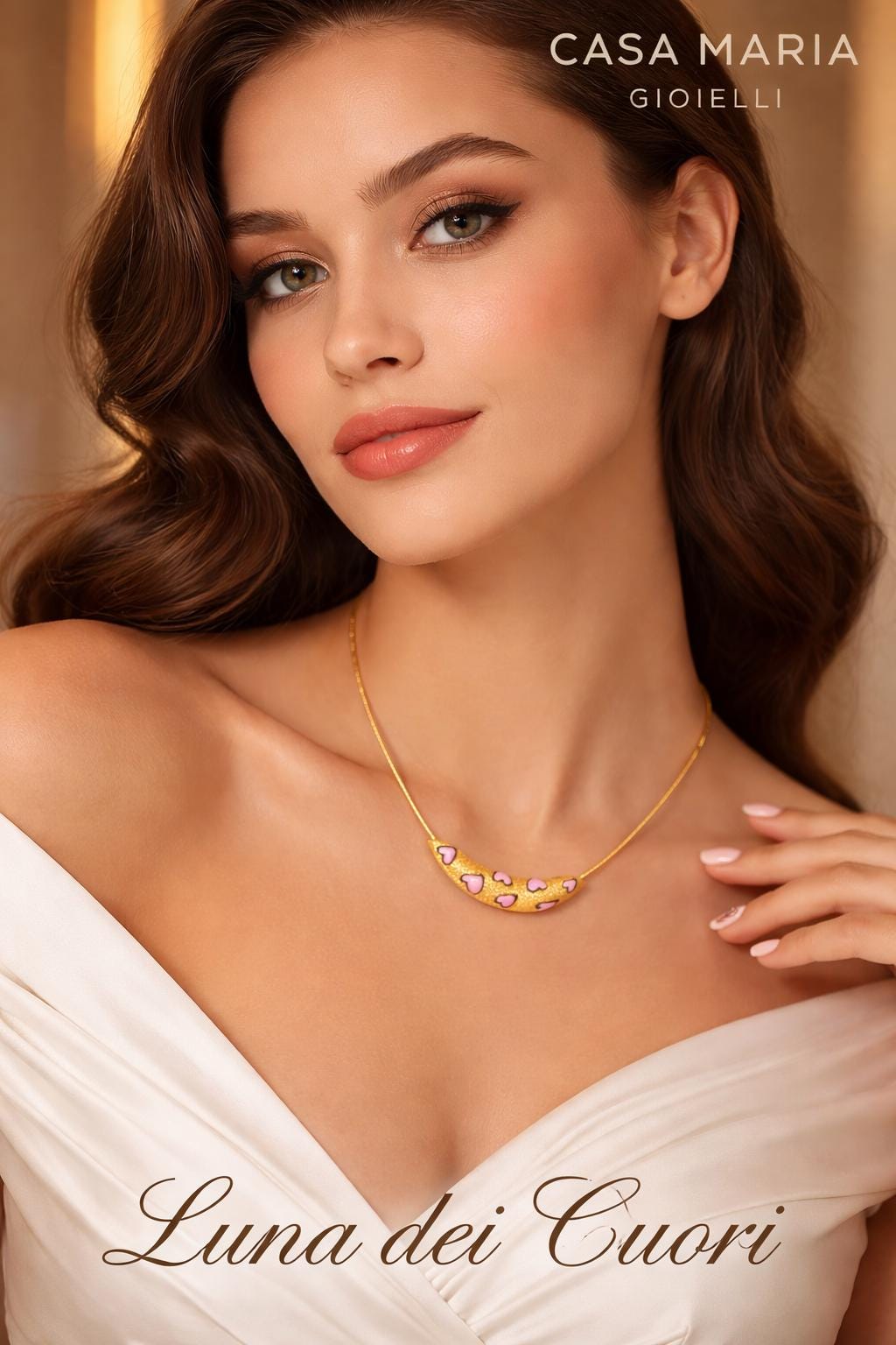 Luna dei Cuori Necklace | 24K Double Layered Hollow Gold 5K | Casa Maria Gioielli