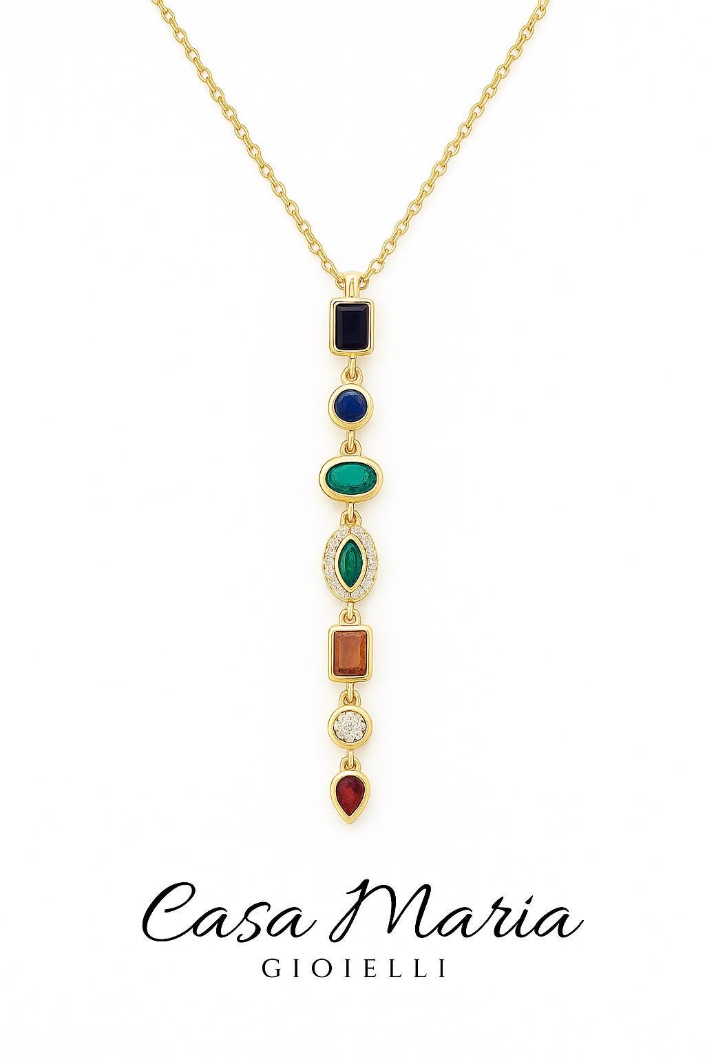 Arcobaleno di Cristalli Necklace | 18K Gold Plated | Genuine Gemstones | Casa Maria Gioielli Collection
