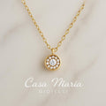10K Gold Halo Pendant Necklace: Cubic Zirconia, Dainty Cable Chain