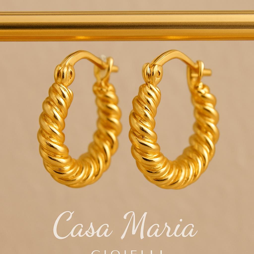 Nodo di Luce Gold Twisted Hoops – 24K Hollow Real Gold – Casa Maria Gioielli