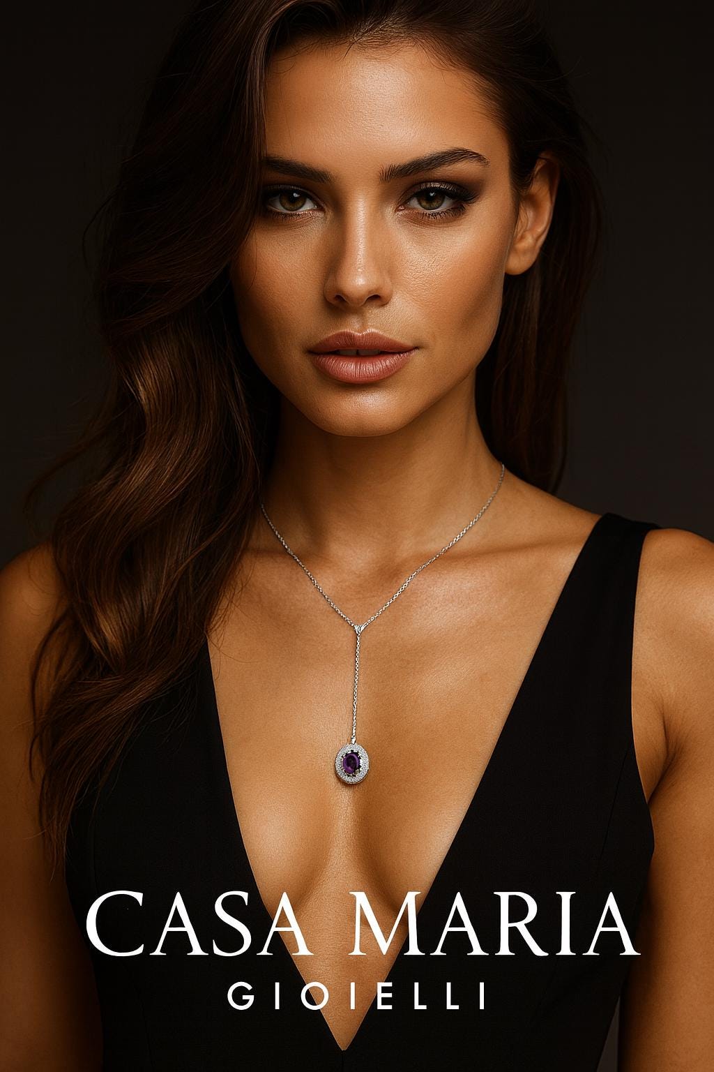 Amethyst & Lab Diamond 10K White Gold Pendant Necklace