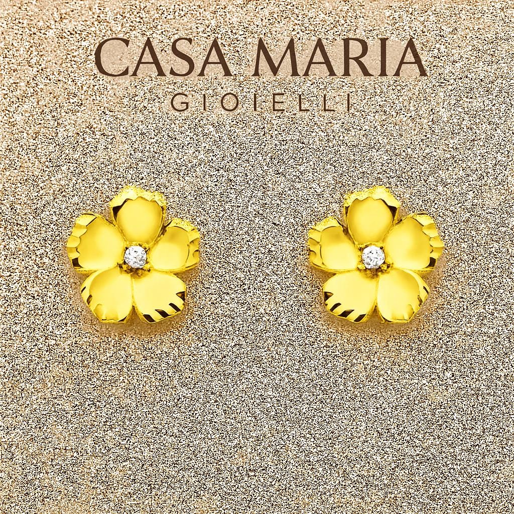 14K Gold Floral Stud Earrings: Lab Grown Diamond Petal Design