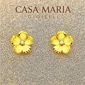 14K Gold Floral Stud Earrings: Lab Grown Diamond Petal Design