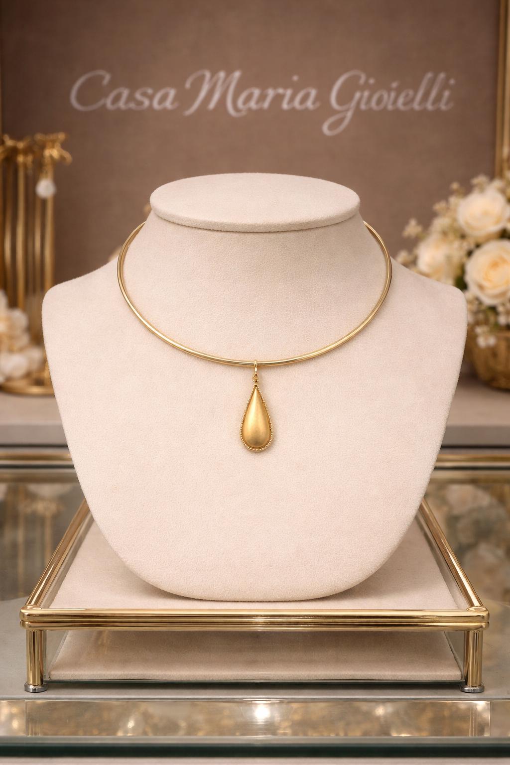 14K Yellow Gold Choker | 24K AU999 Pendant | Goccia Aurelia Timeless Motif | Casa Maria Gioielli