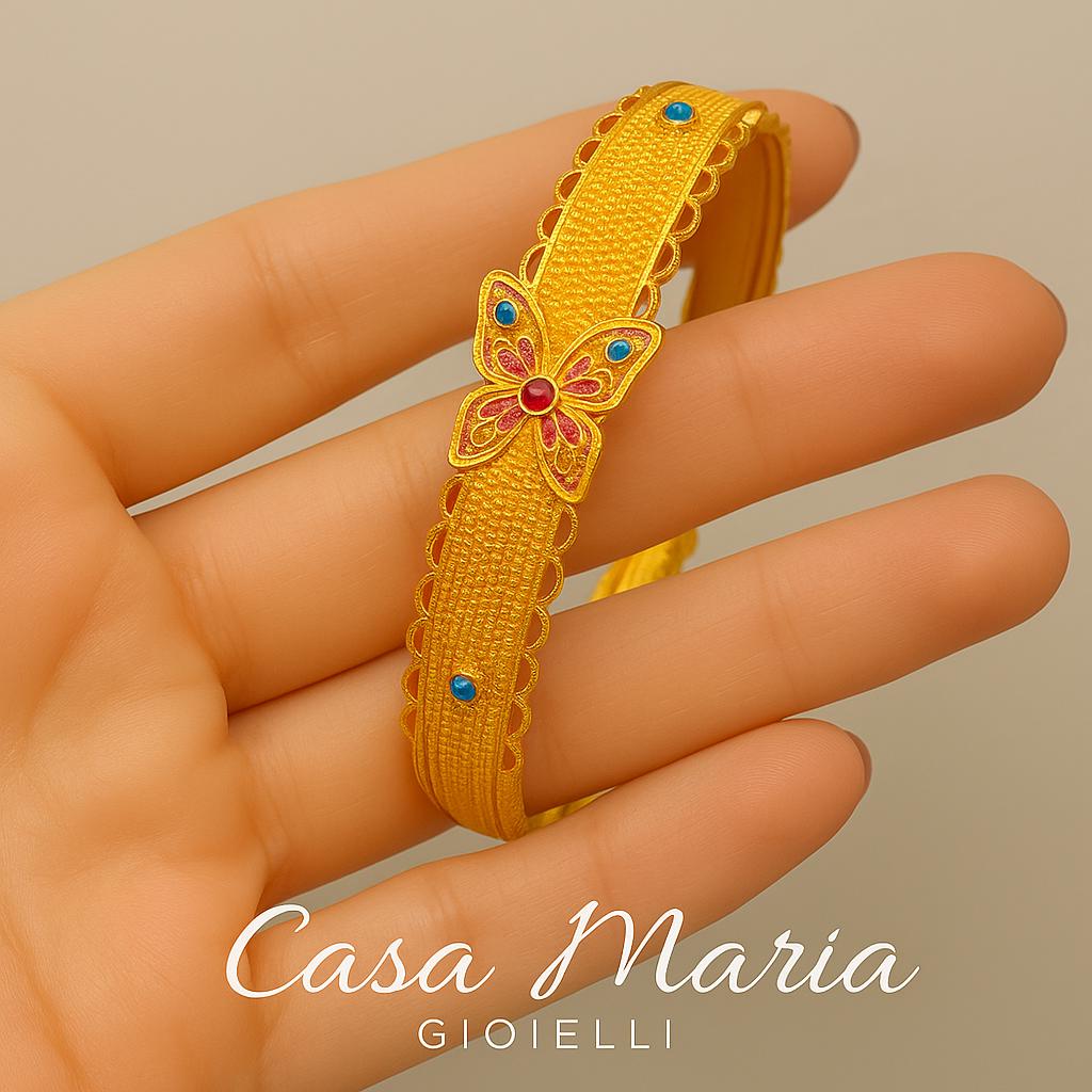 24K Solid Gold Butterfly Lace Bracelet: Topaz & Sapphire Gems