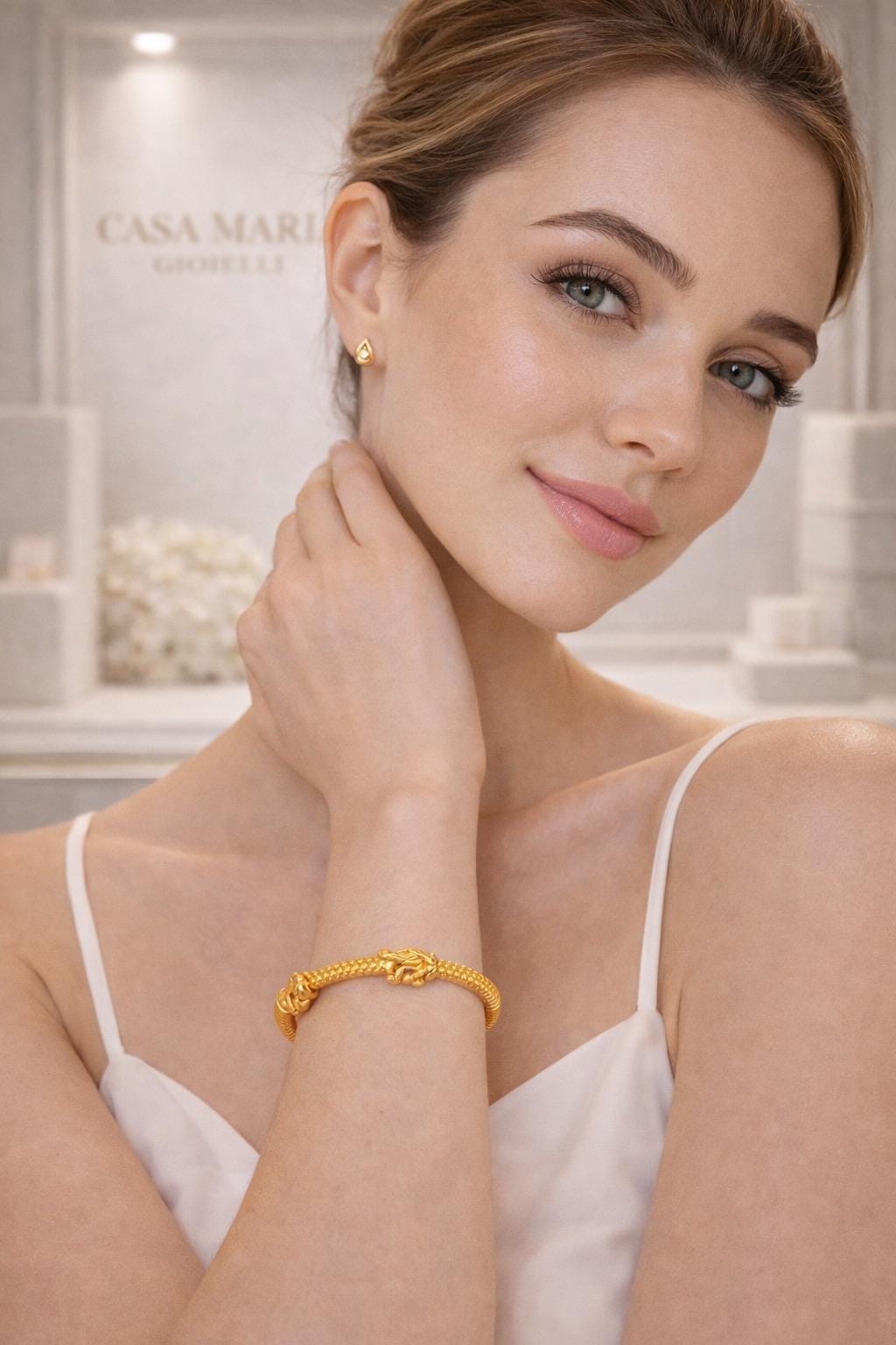 Sovrana d’Oro Bangle  | 24K Hollow Yellow Gold | 5K Double Layered | Casa Maria Gioielli
