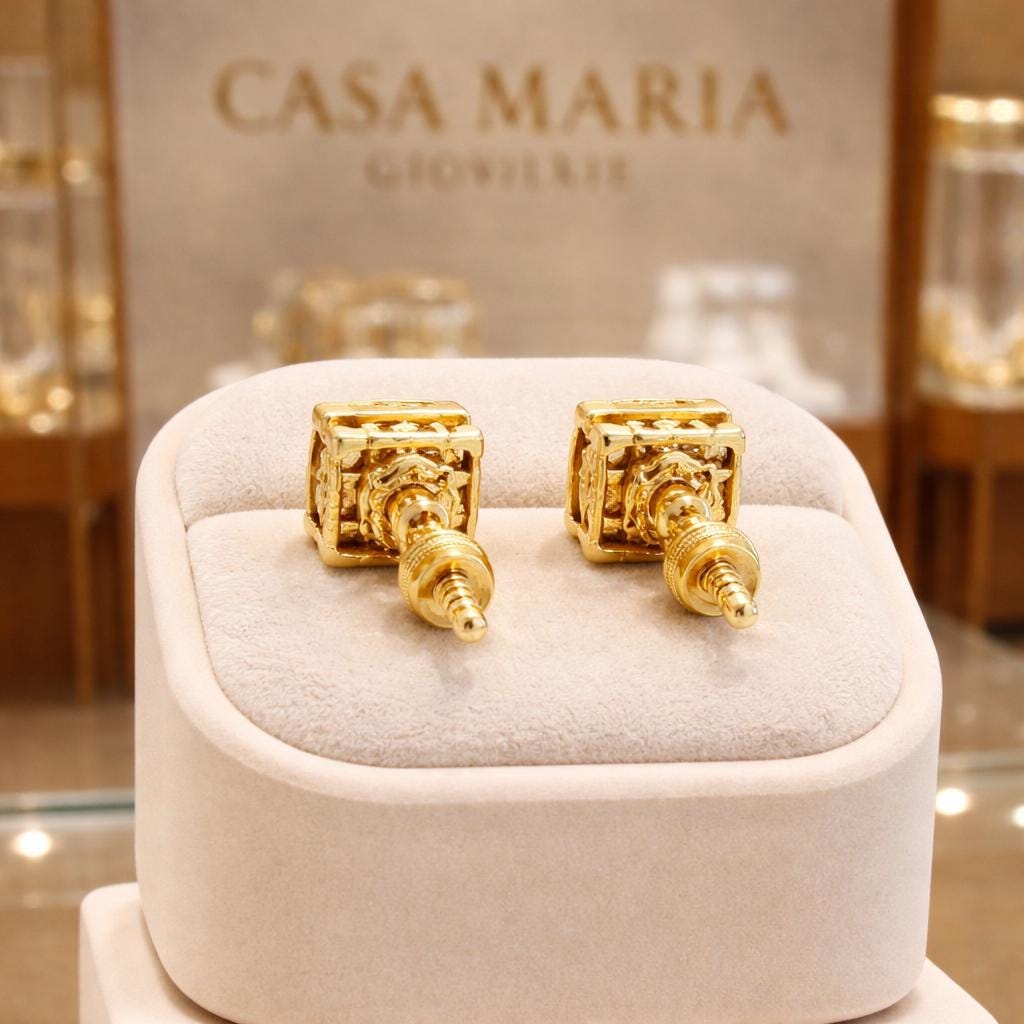 1/5 Carat Diamond Cluster Stud Earrings | 10K Yellow Gold Square Design