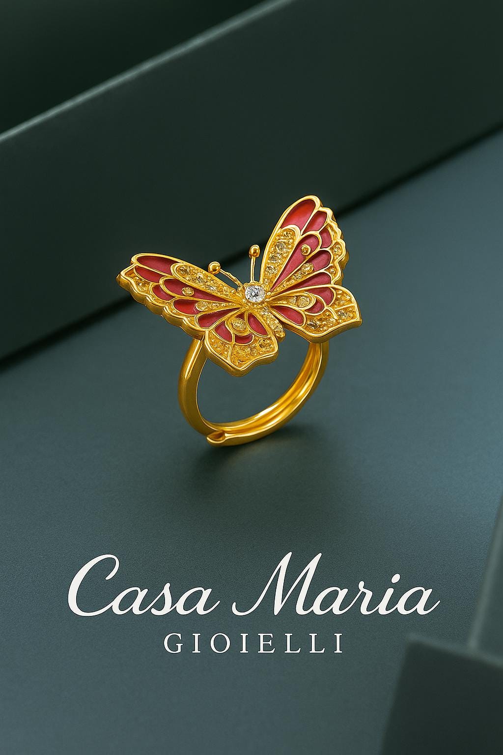 Vola Radiant Bloom Ring - 24K Hollow Yellow Gold- Lab Grown Diamonds - Casa Maria Gioielli