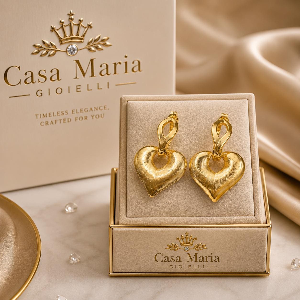 Cuore Imperiale | 18K Gold Heart Hoop Earrings | Casa Maria Gioielli