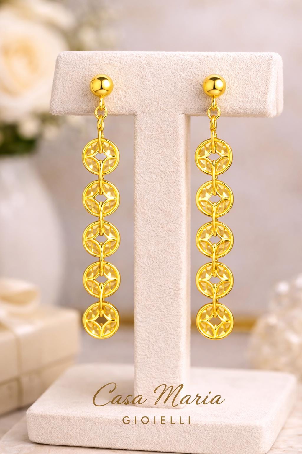 Orecchini “Luce Intrecciata” Dangle | 24K Hollow Yellow Gold | Casa Maria Gioielli