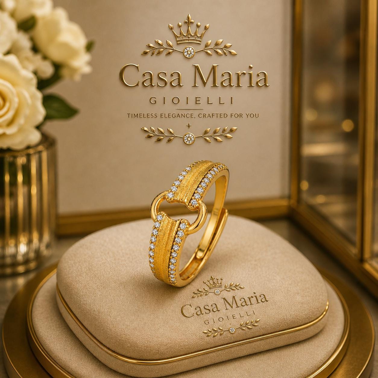 Anello Forma Leggera | 24K Hollow Yellow Gold | Lab Grown Diamond | Casa Maria Gioielli