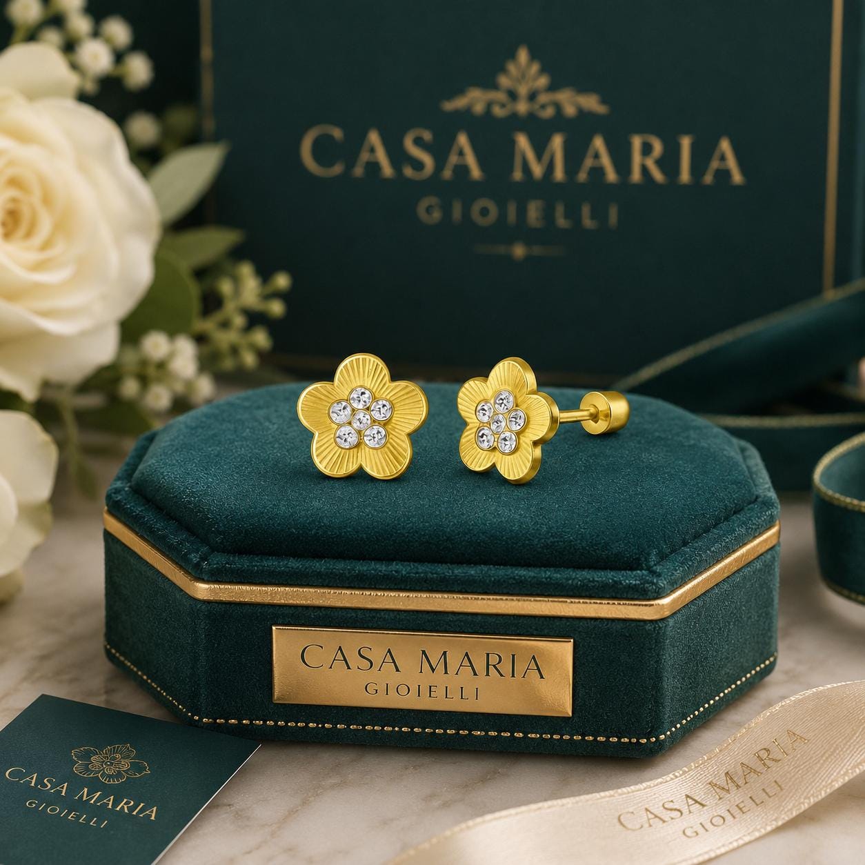 Margherita d’Oro Studs | 24K Hollow Yellow Gold | Lab Grown Diamonds | Casa Maria Gioiell