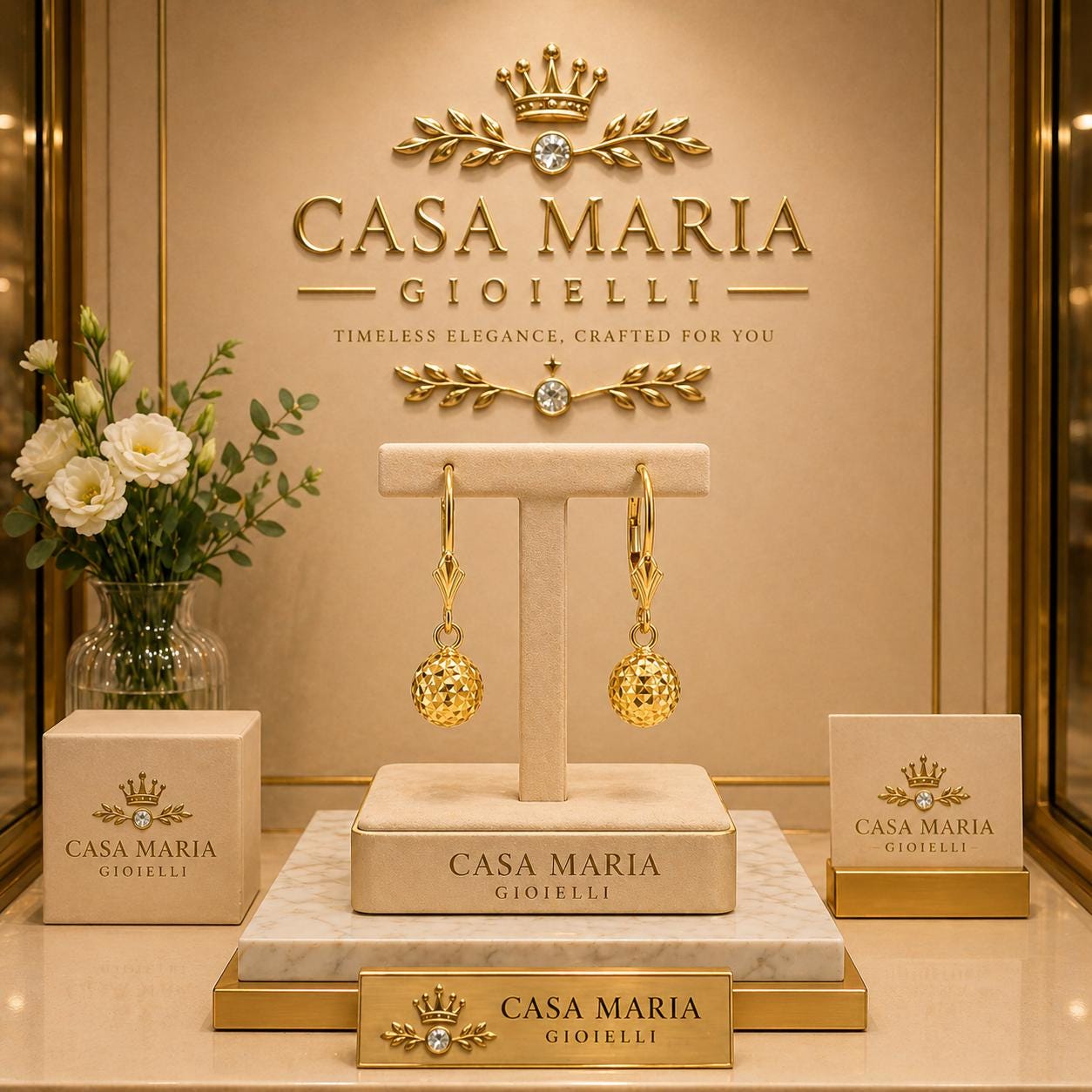 Sole Mio Dangle Droplet Earrings | Brillante Oro 24K Hollow Yellow Gold | Casa Maria Gioielli