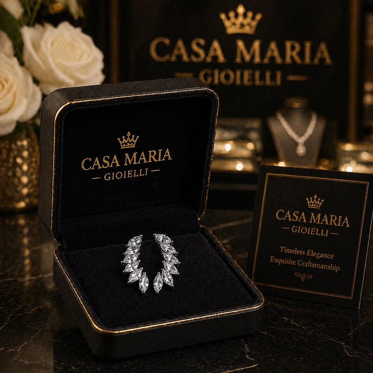 Stella Marquise Climber Earrings | 925 Sterling Silver | Lab-Grown Diamonds | Casa Maria Gioielli