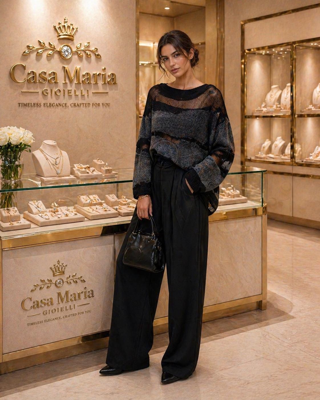 Blusa in Velo Nero Modern Sophistication Sheer Lightweight Knit by Casa Maria Gioielli