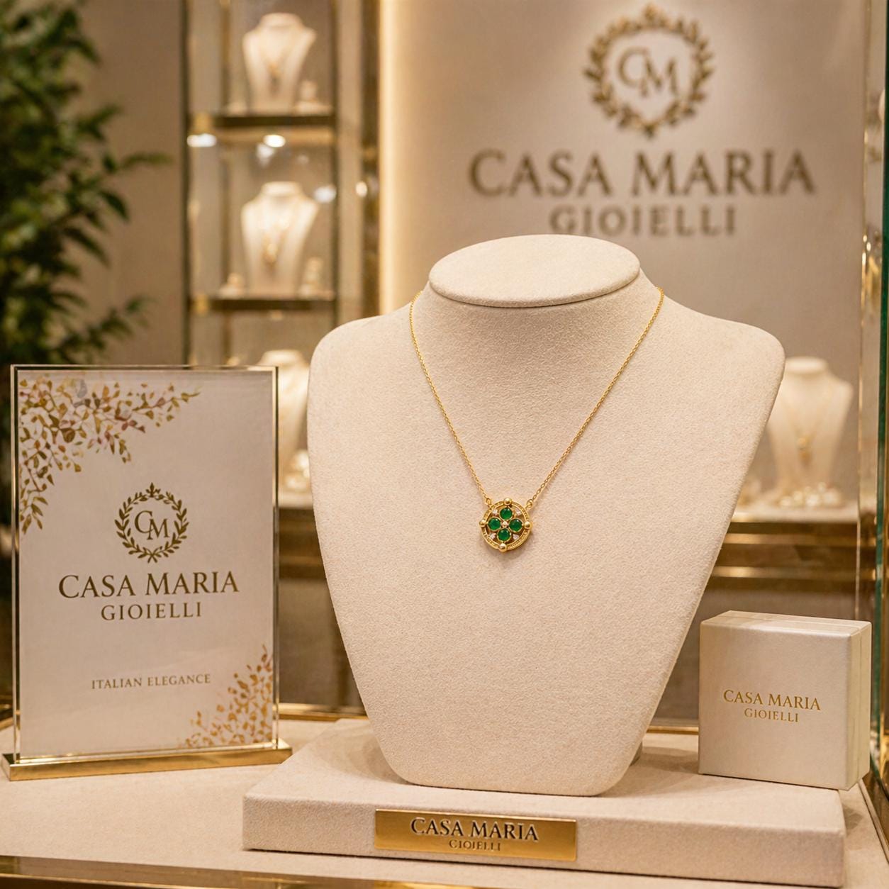 24K Gold Jadeite Necklace with Lab-Grown Diamonds | Casa Maria Gioielli
