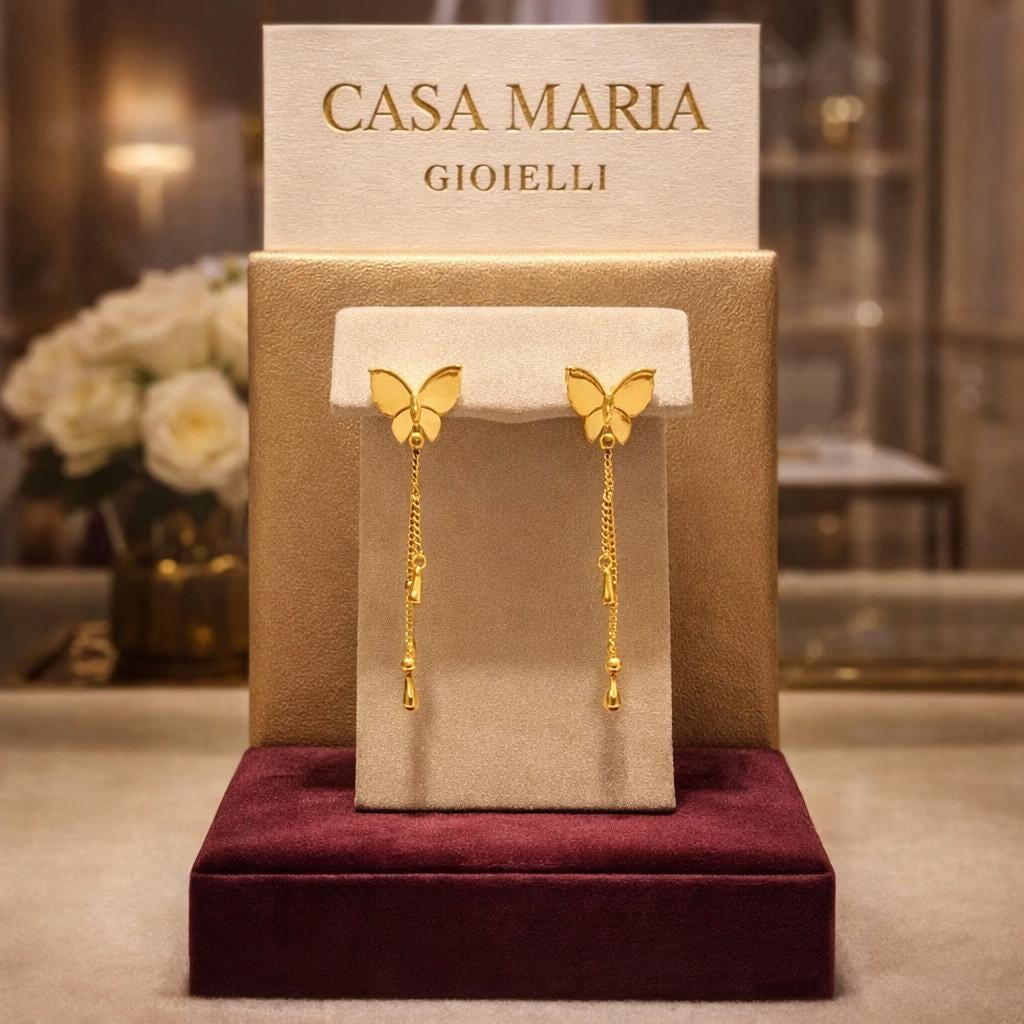 Farfalla Venezia Dangles | 24K Hollow Yellow Gold | Casa Maria Gioielli