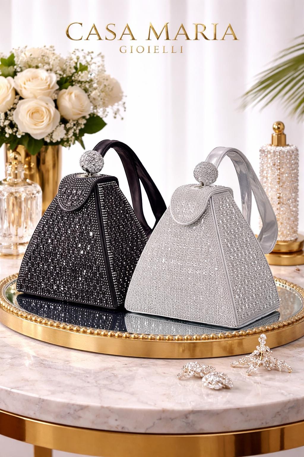 Borsa Gioiello Cristallo Clutch | Sculptural Rhinestones Movement | Casa Maria Gioielli