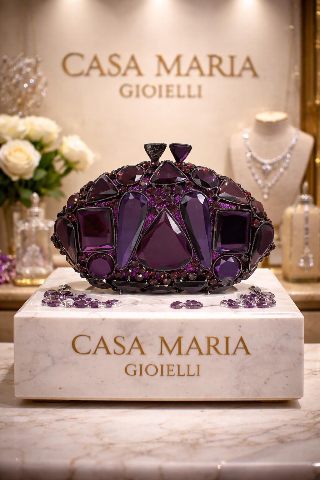 Clutch Luce Viola | Crystal Embellished Stones | Casa Maria Gioielli