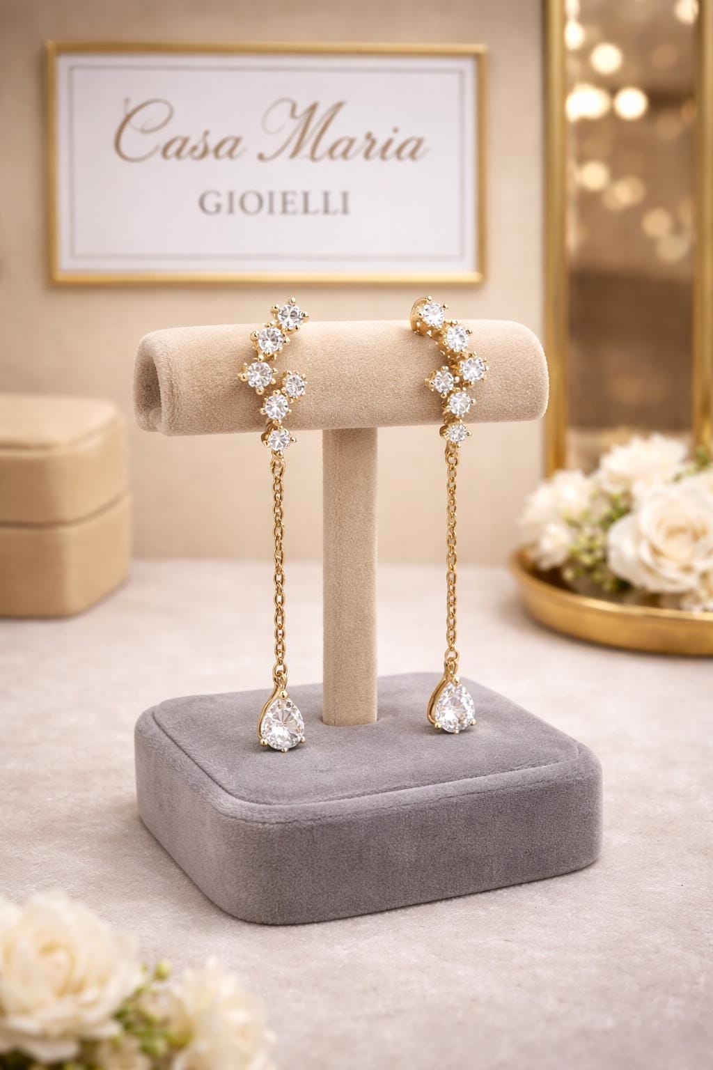 Brilla Diamond Drop Earrings | 14K Yellow Gold | Lab Grown Diamonds |Casa Maria Gioielli