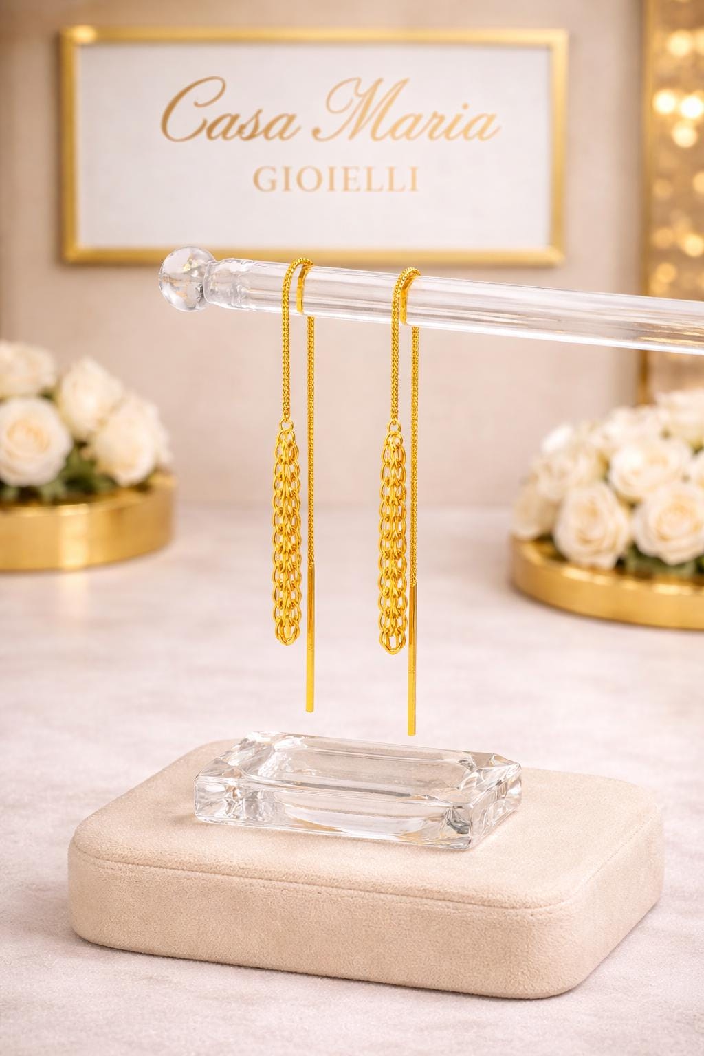 Orecchini Sinuosa Dangles | 24K Hollow Yellow Gold | Casa Maria Gioielli