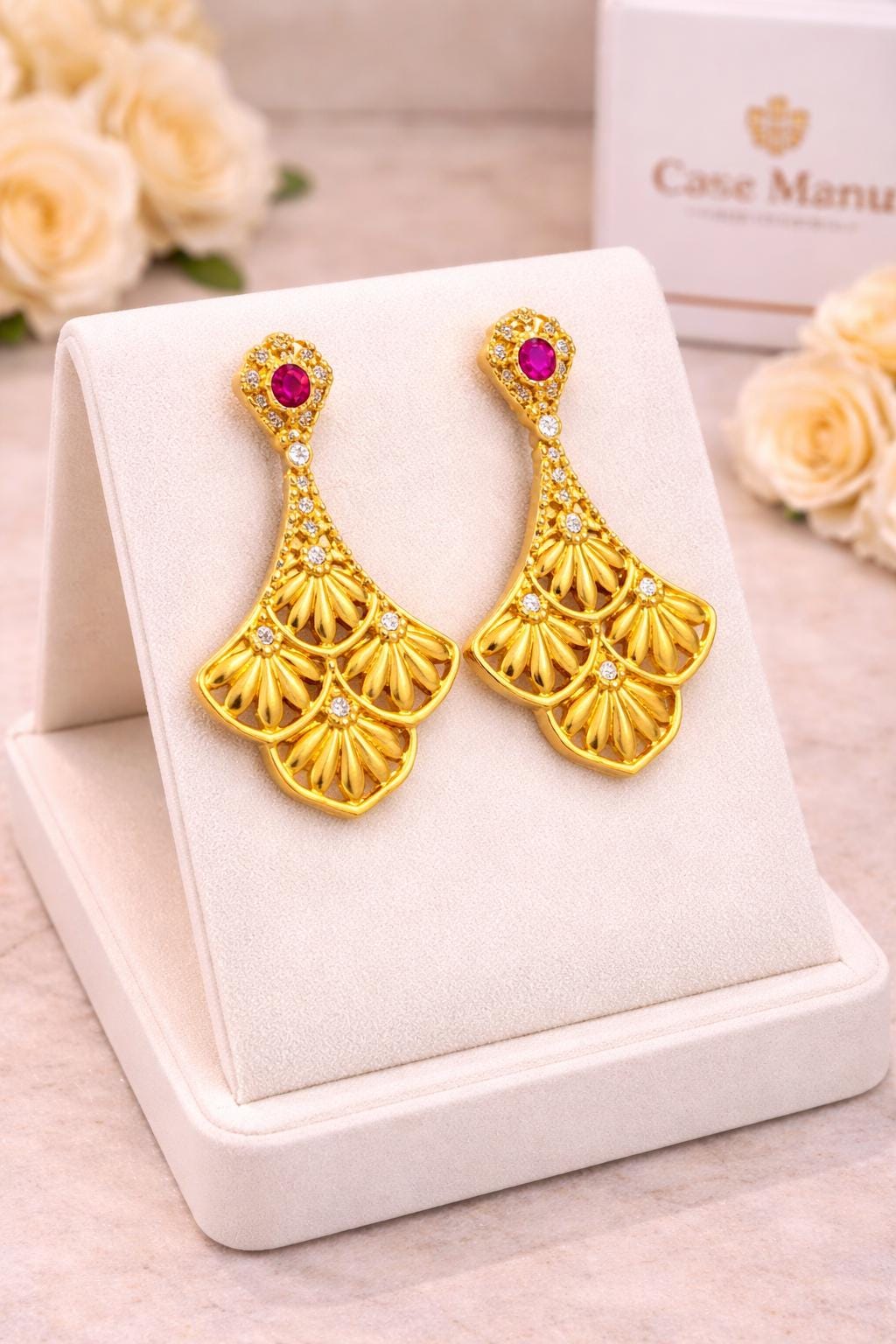 24K Gold Dangles with Ruby and Lab-Grown Diamonds | Casa Maria Gioielli