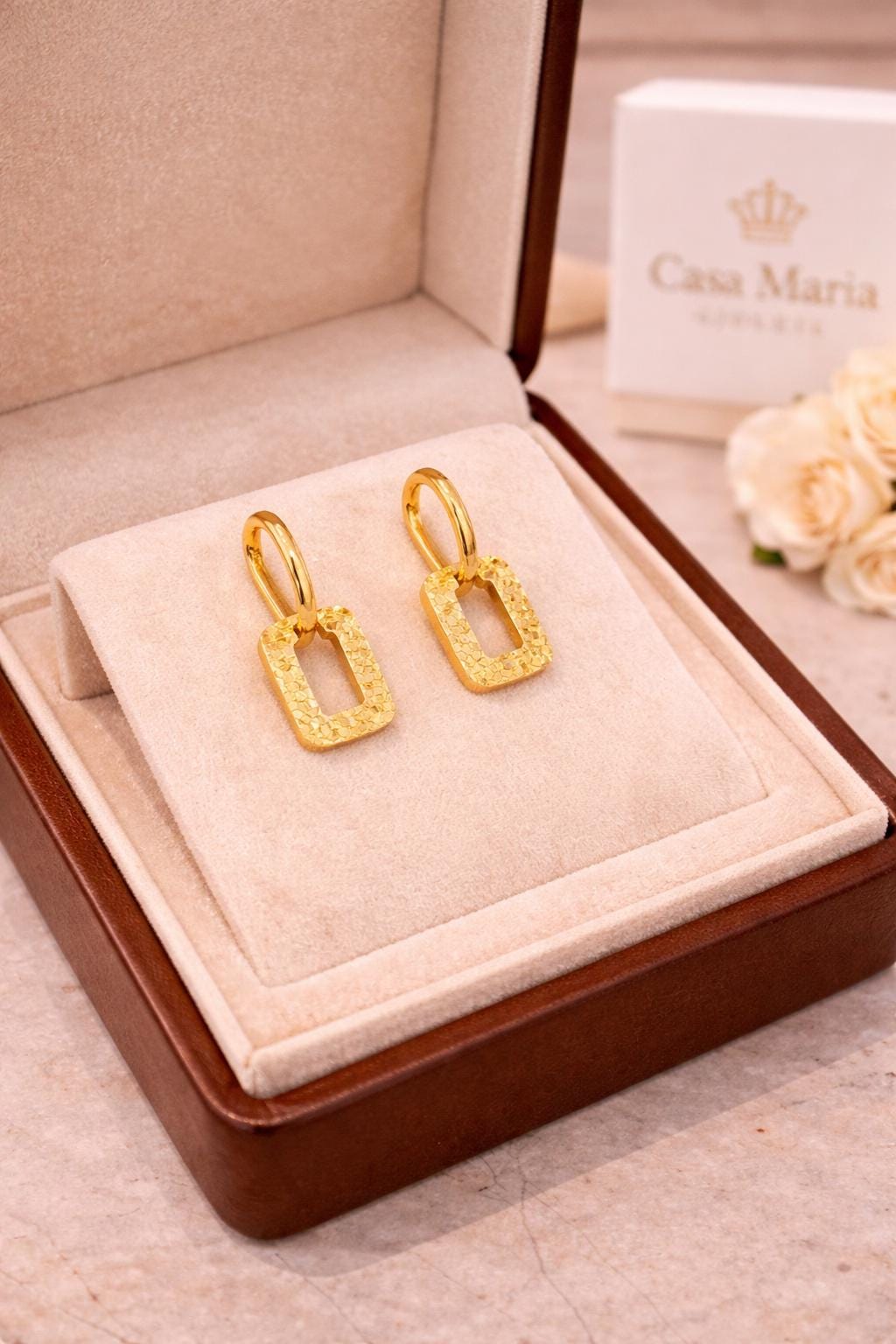 Luce Strutturata Dangles | 24K Hollow Yellow Gold | Casa Maria Gioielli