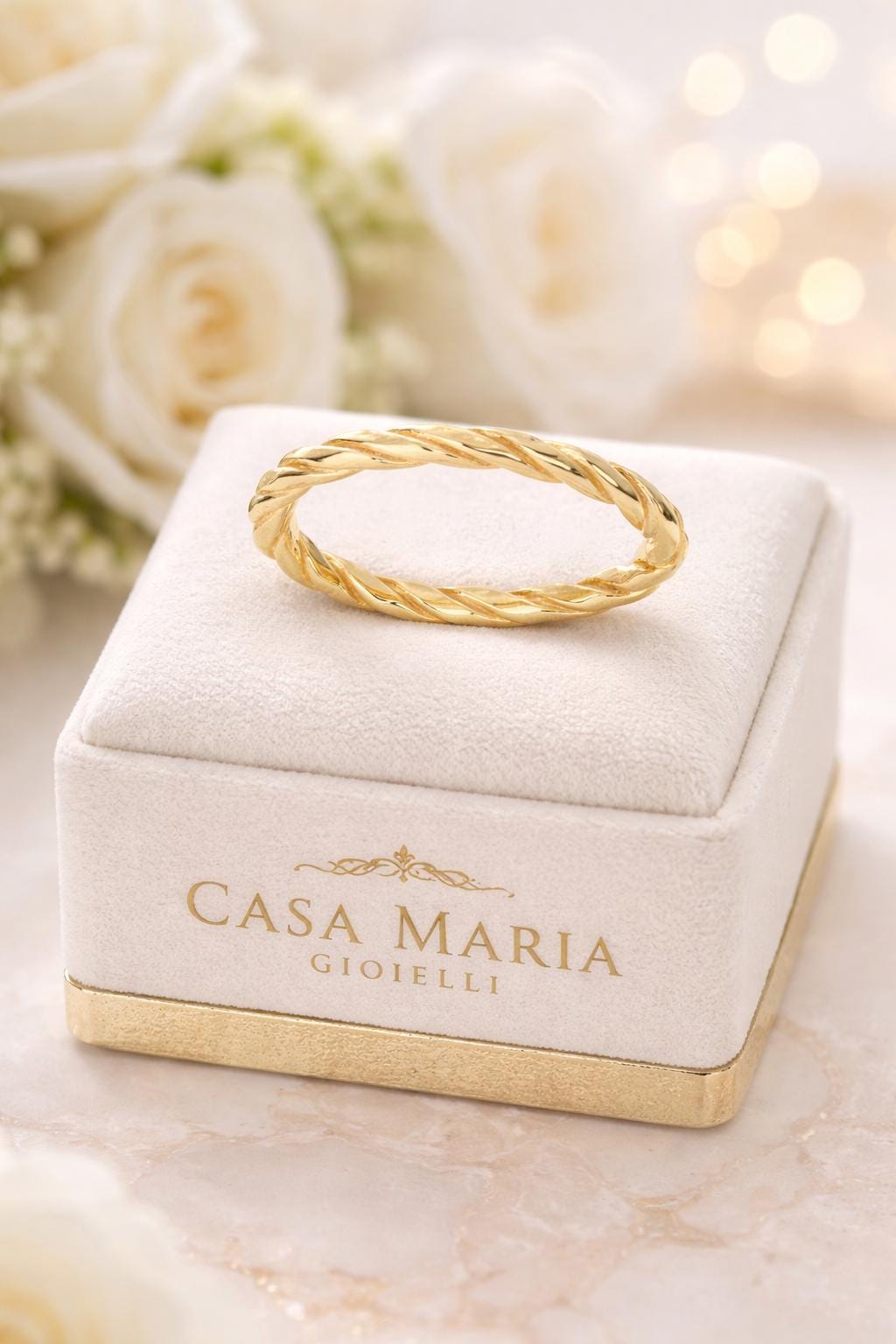 Anello Treccia Luminosa Ring | 14K Solid Gold | Casa Maria Gioielli