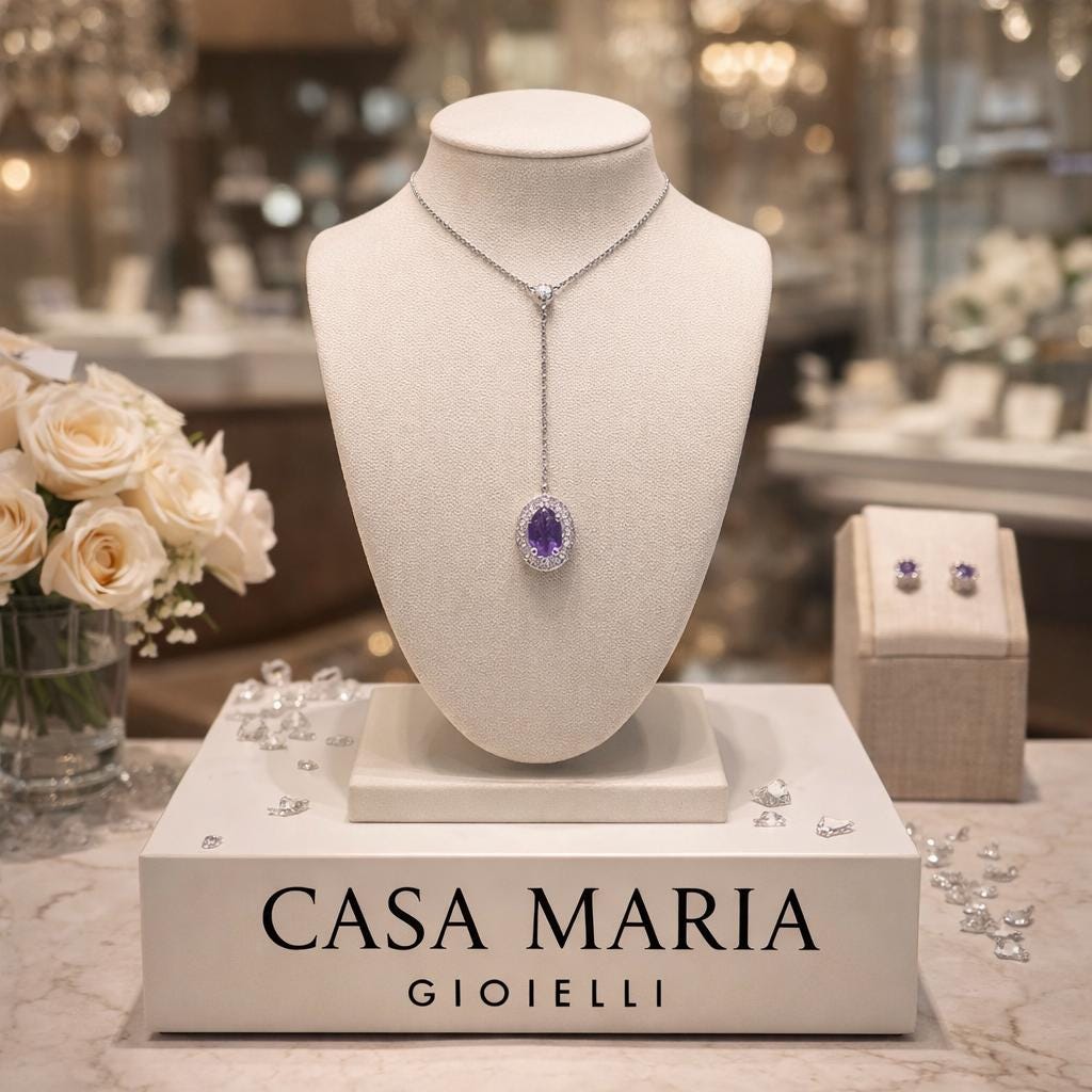 Luna Viola Pendant Necklace | 10K White Gold | Amethyst Lab Grown Gemstone | Casa Maria Gioielli