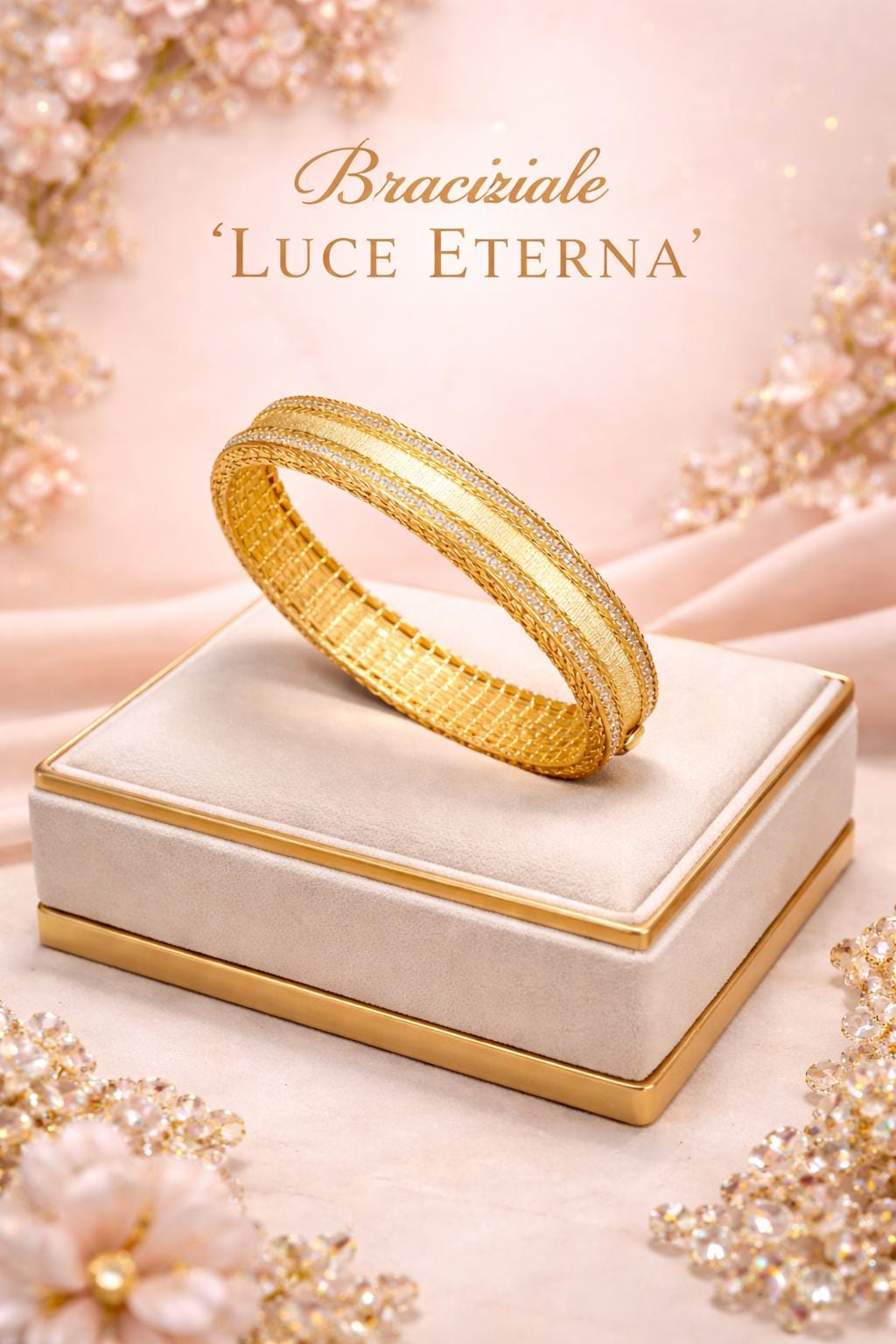 24K Double Layer Gold Bracelet | Lab Grown Diamonds | Textured Bangle