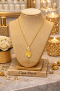 Piuma Aurea Necklace Pendant | 24K Hollow Yellow Gold | Lab Grown Diamonds | Casa Gioielli