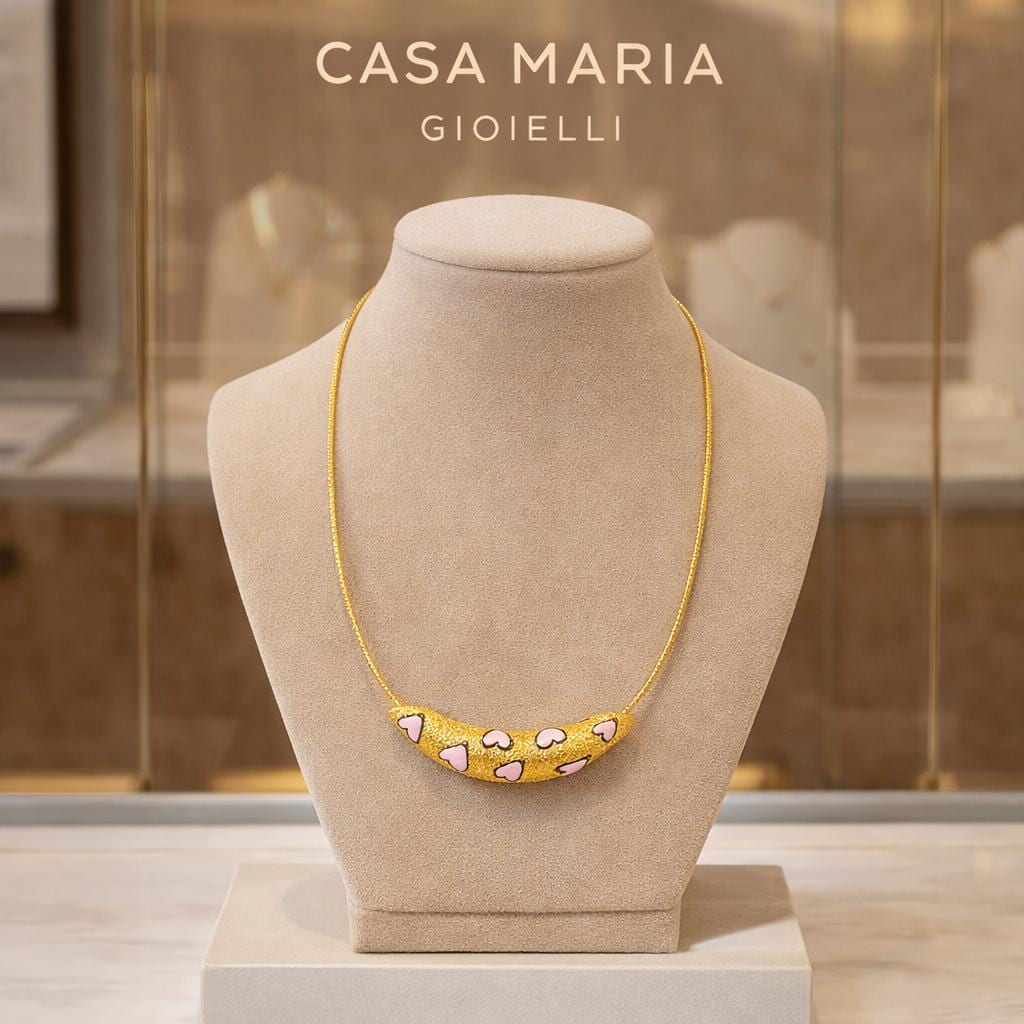 Luna dei Cuori Necklace | 24K Double Layered Hollow Gold 5K | Casa Maria Gioielli