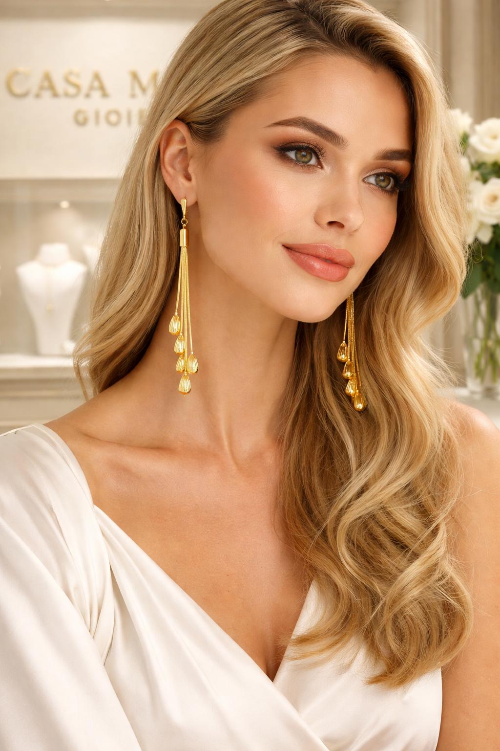 Gocce di Luce Dangles | 24K Hollow Yellow Gold Earrings | Quiet Poetry | Casa Maria Gioielli