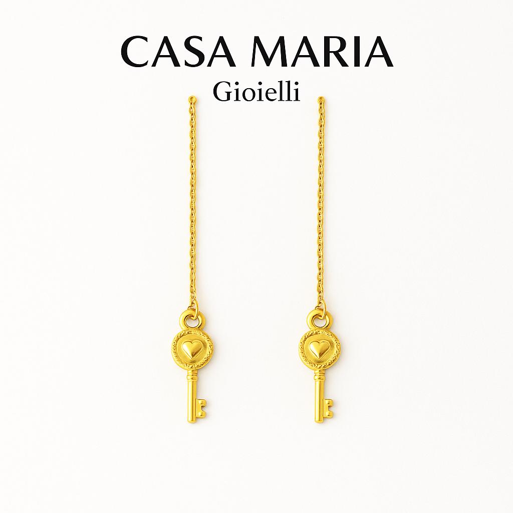Lacrime di Chiave Drop Earrings | 24K Hollow Yellow Gold |Casa Maria Gioielli