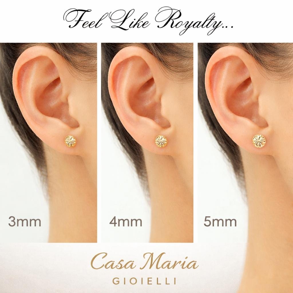 14K Solid Gold Stud Earrings | Elegant Design, Casa Maria Gioielli