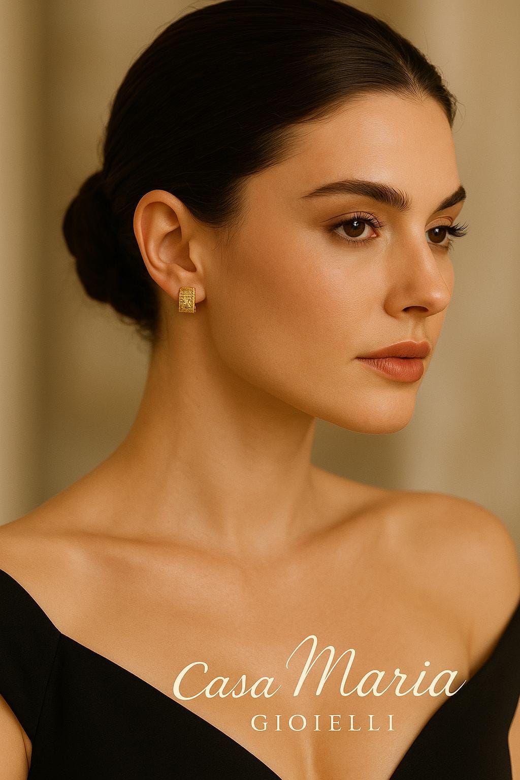 Quadrina Gold Hoop | 24K Hollow Yellow Gold Earrings | Lab Grown Diamonds | Casa Maria Gioielli