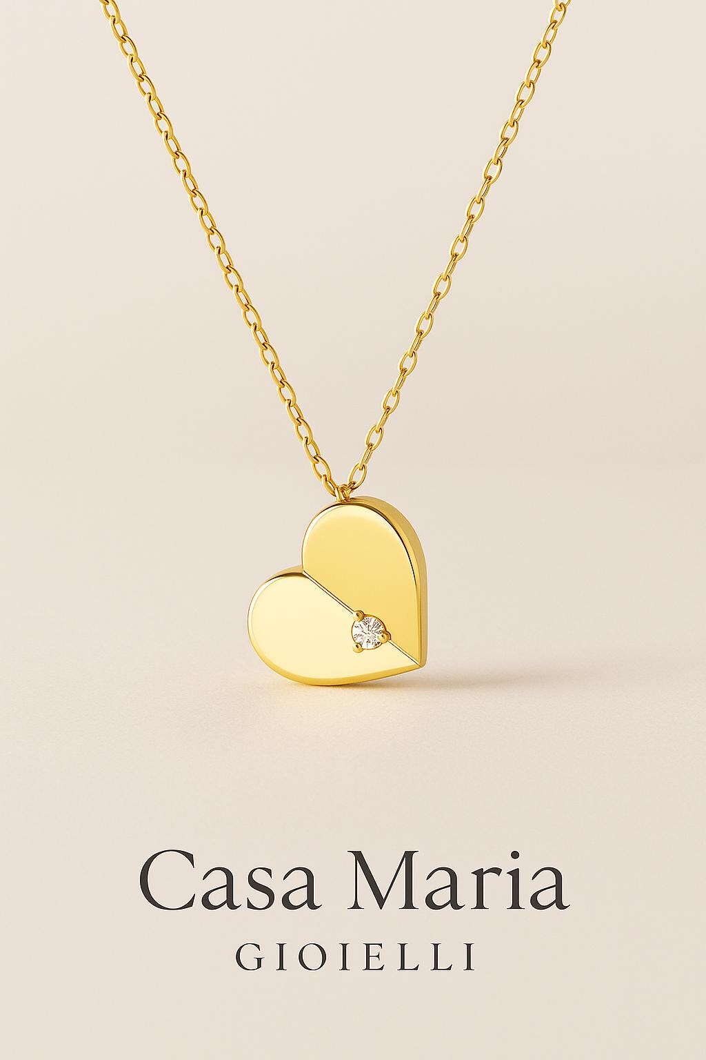 14K Gold Origami Heart Pendant Necklace: Lab-Grown Diamond