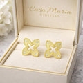 Fiore Rombo Stud Earringas | 24K Hollow Yellow Gold | Lab Grown Diamonds | Casa Maria Gioielli