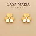 24K Gold Rose Stud Earrings: Casa Maria Gioielli, 0.32ct Diamond