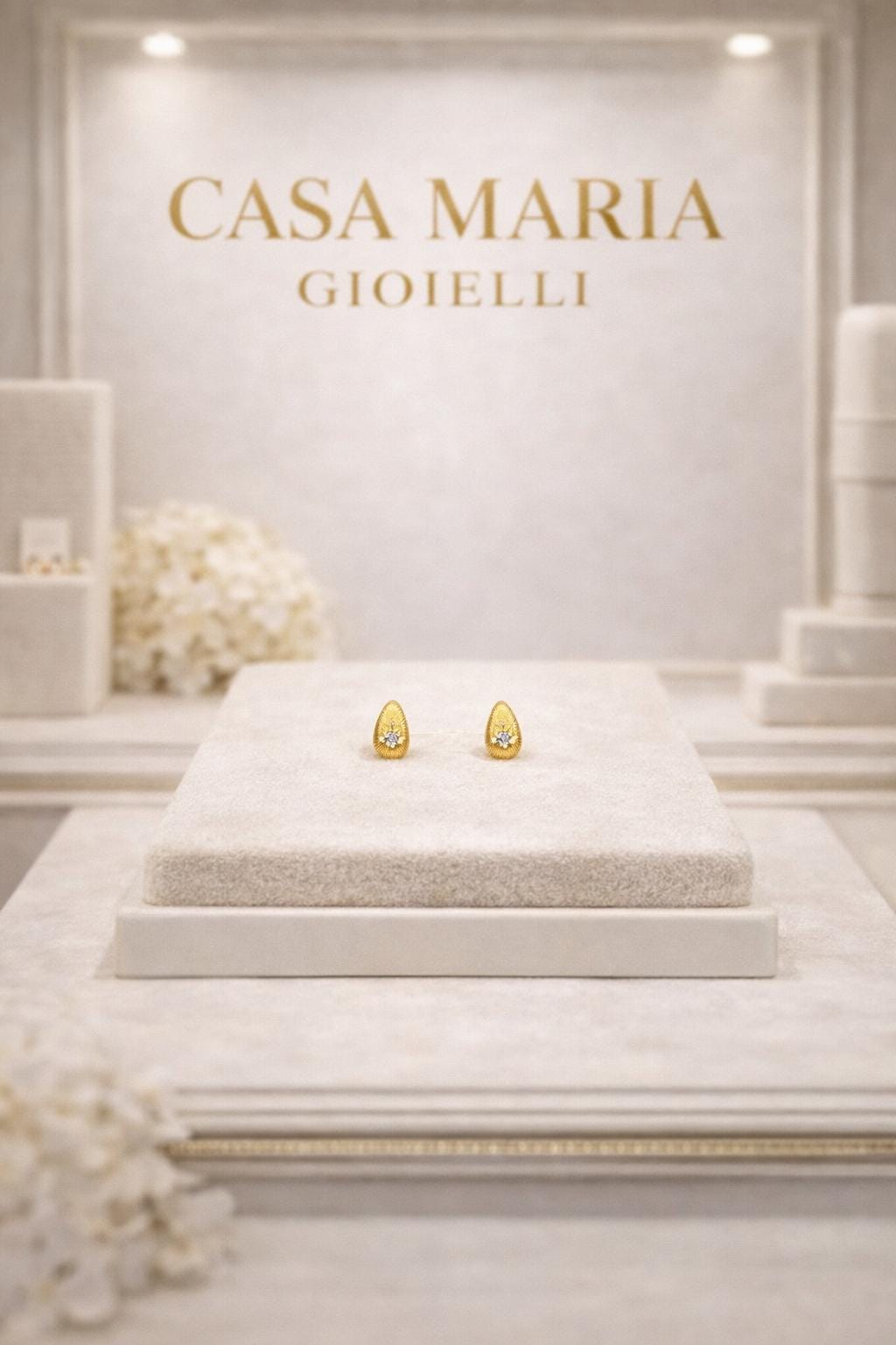 Goccia Splendente Studs | 24K Hollow Yellow Gold | Lab Grown Diamonds | Casa Maria Gioielli