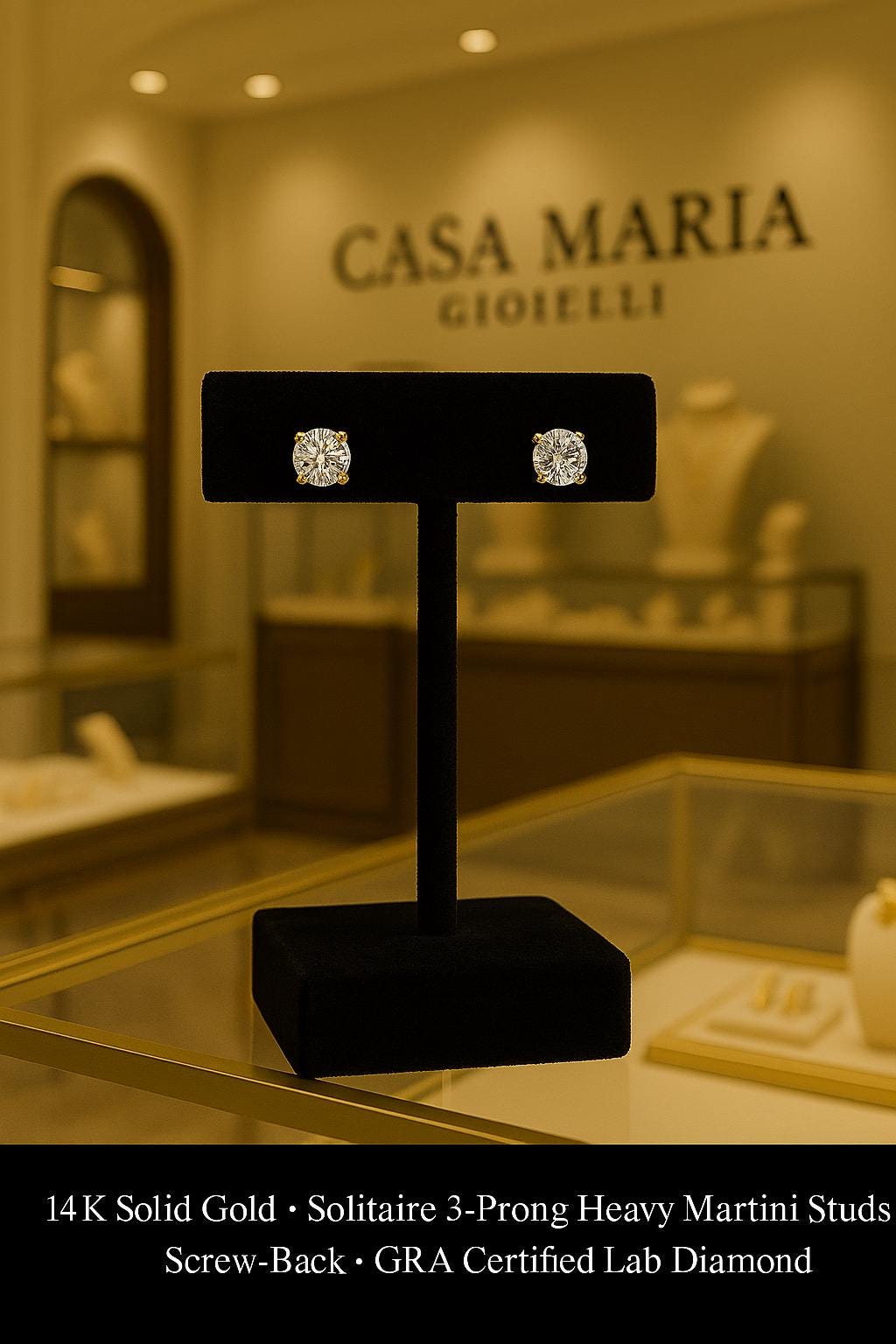 Luminosa Gioia Diamond Studs | 14K Yellow Gold Earrings | Lab-Grown Diamond  | Casa Maria Gioielli