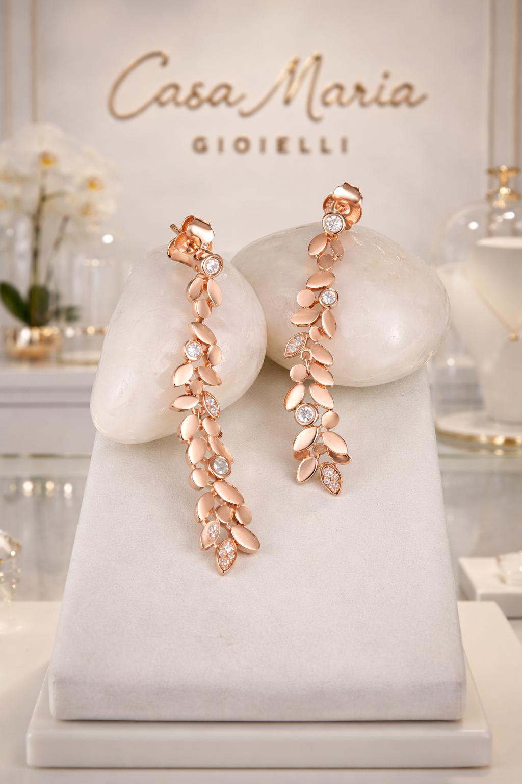 Rose Gold Leaf Earrings | Lab-Grown Diamonds, Casa Maria
