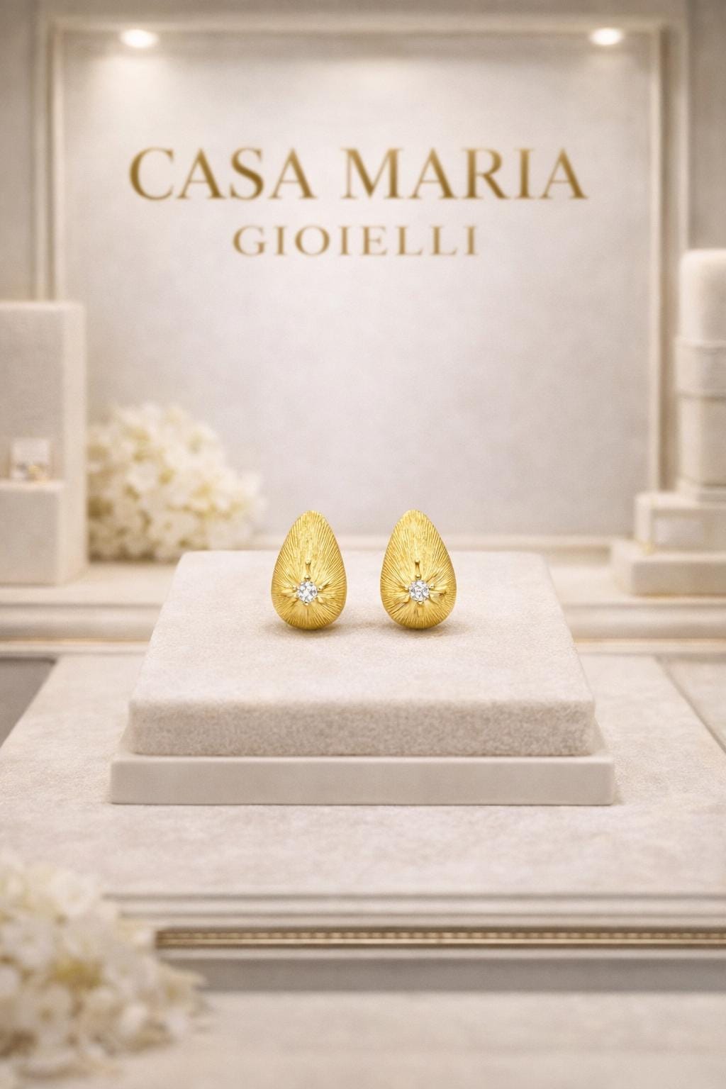 Goccia Splendente Studs | 24K Hollow Yellow Gold | Lab Grown Diamonds | Casa Maria Gioielli