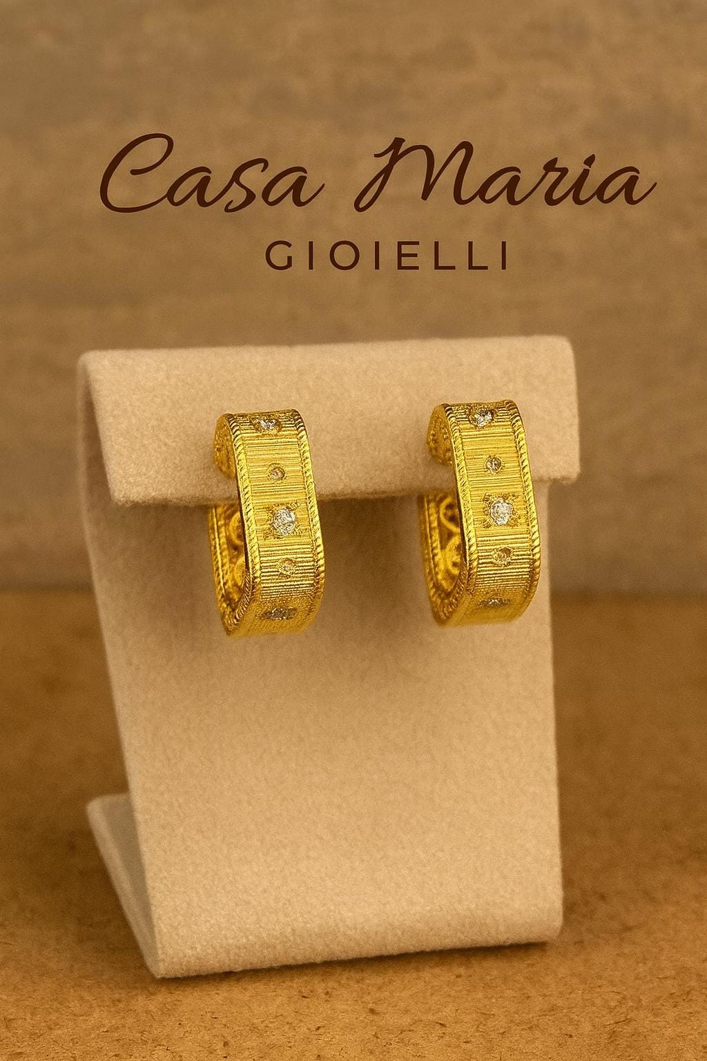 Intreccio di Luce Hoops | 24K Hollow Yellow Gold Lab Diamonds | Casa Maria Gioielli