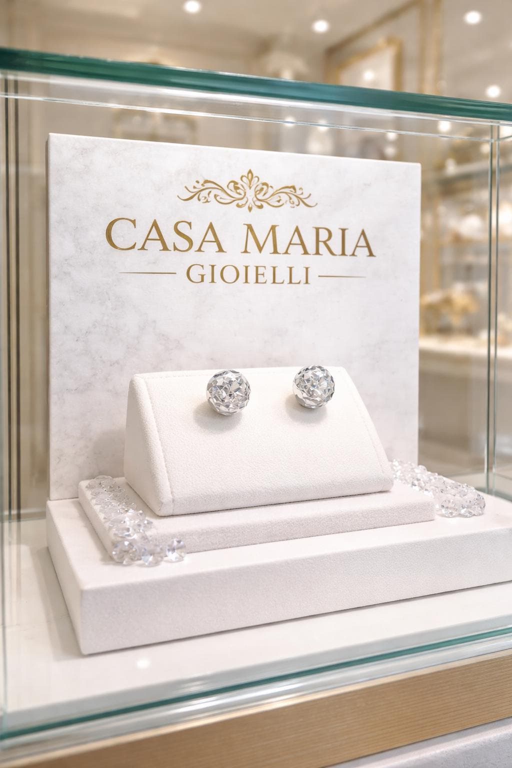Sfera di Luce” – Sphere of Light Studs | 14K White Gold Earrings | Casa Maria Gioielli