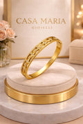18K Gold Bamboo Bangle | Argentium Sterling Silver, Rhinestone Inlay