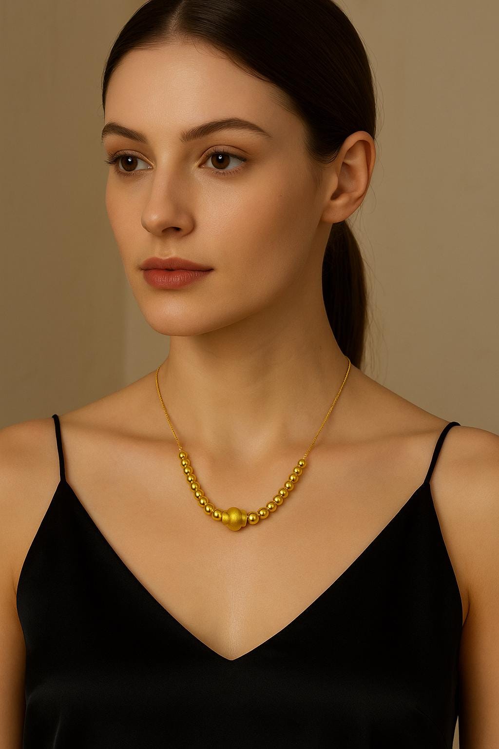 24K Yellow Gold Beaded Necklace | Casa Maria Gioielli