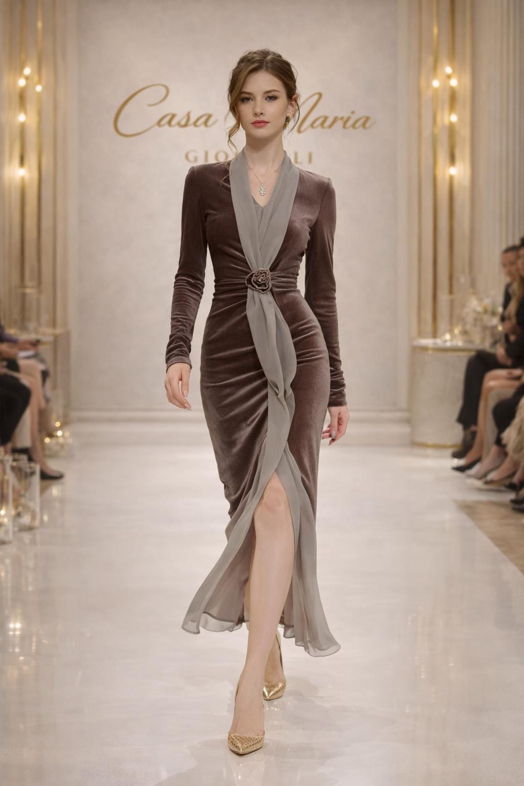 Abito Velluto Glamour Dress | Essence of Modern Italian Luxury | Satin Stola | Casa Maria Gioielli