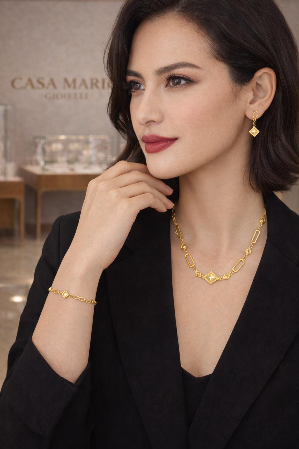 Parure “Senza Tempo | 24K Gold Hollow-Carved | Glossy Matte Contrast | Casa Maria Gioielli