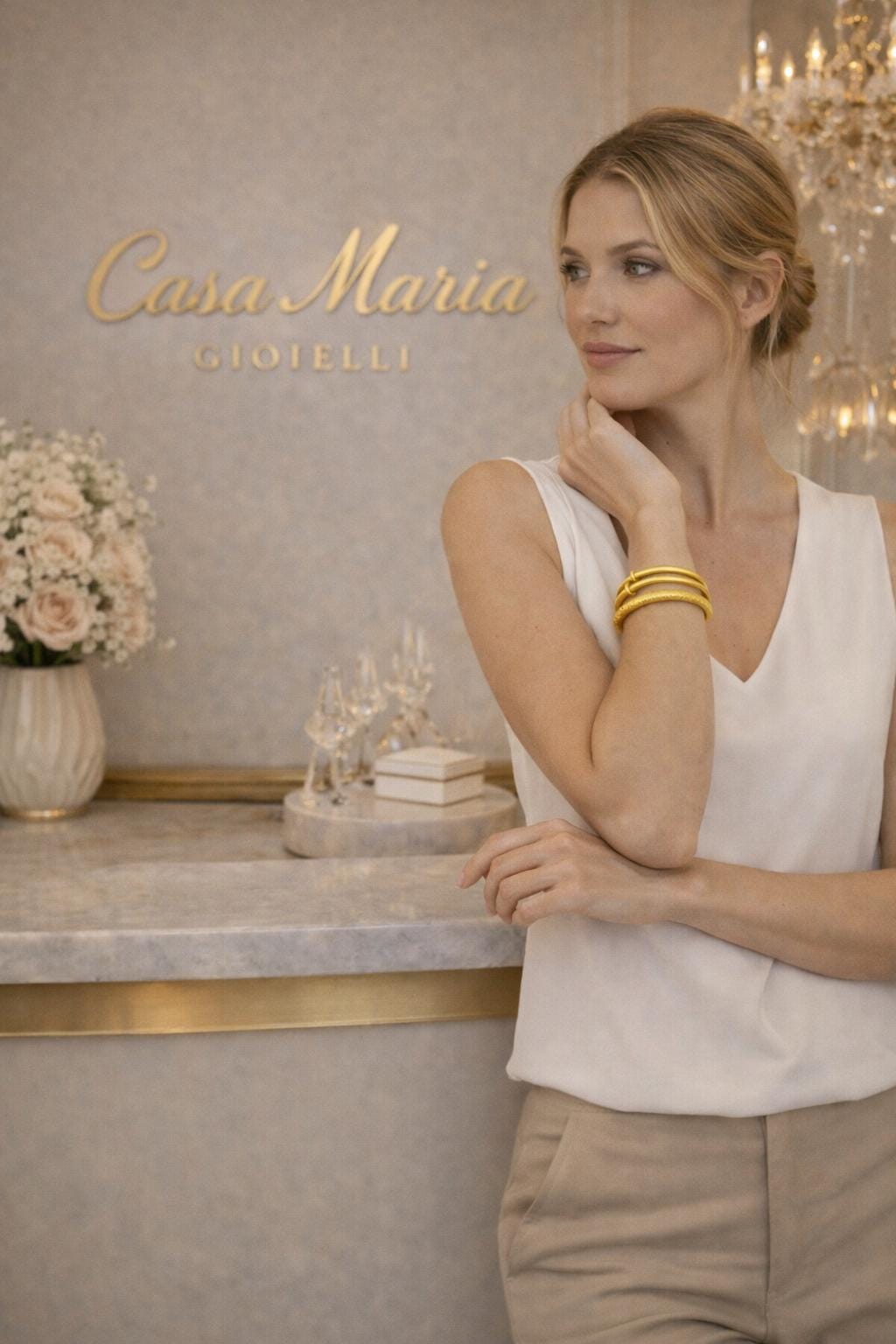 24K Hollow Gold Bangle Fior di Scaglia Bangle (AU9999) Casa Maria Gioielli